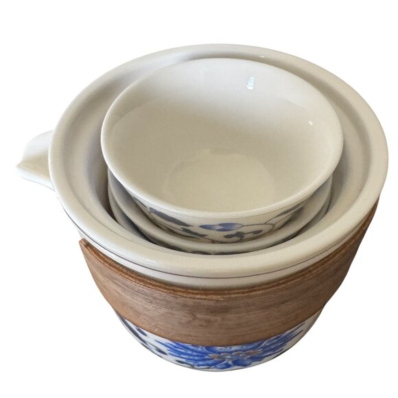 Lotus Flower Loose Leaf Teapot 3 Cups Strainer Lid Blue White Floral Meditation - Picture 8 of 16